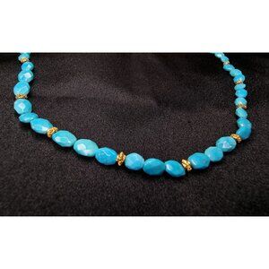Rare Find 10K Gold Faceted Turquoise Beaded Necklace 35" Long